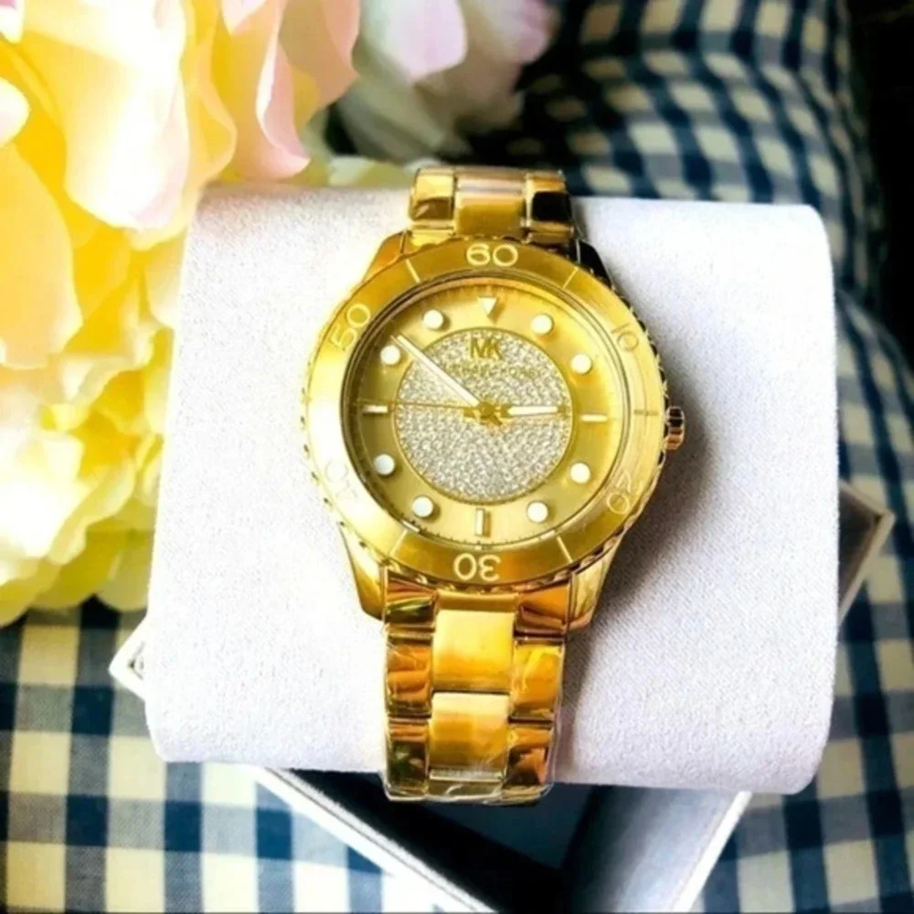 Michael Kors Gold Pave Dial Stainless Steel Watch Quartz NWT